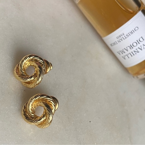 Tiny gold tone rope knot earrings for pierced ears - Picture 10 of 16